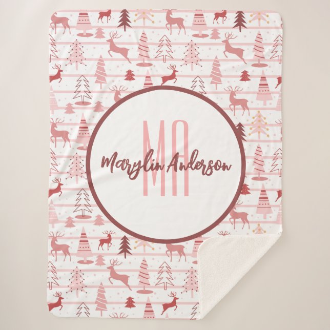 COBERTOR SHERPA MONOGRAMA PERSONALIZADA DE REINDEDORES DE PINK E Á (Frente)