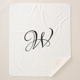 Cobertor Sherpa Monograma personalizado de script preto e branco e