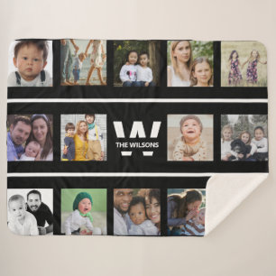 Cobertor Sherpa Monograma personalizado de várias fotos em preto