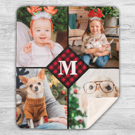 Cobertor Sherpa Monograma Personalizado de Xadrez Vermelha de Buff