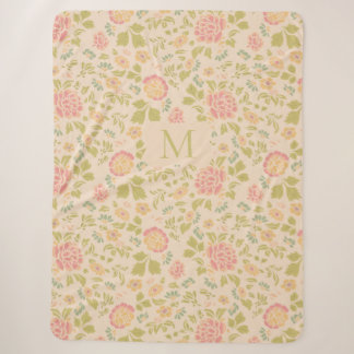 Cobertor Sherpa Monograma Personalizado Floral Vintage Sage & Rosa