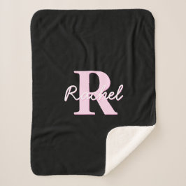 Cobertor Sherpa Monograma Personalizável Fofo | Rosa Claro e Preto