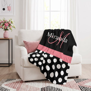 Cobertor Sherpa Monograma Preto Branco Rosa Riscado Bolinhas