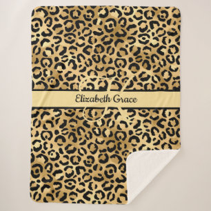 Cobertor Sherpa Monograma Preto Dourado Estampa Leopardo Animal