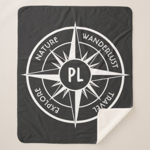 Cobertor Sherpa Monograma preto e branco do emblema da estrela da 