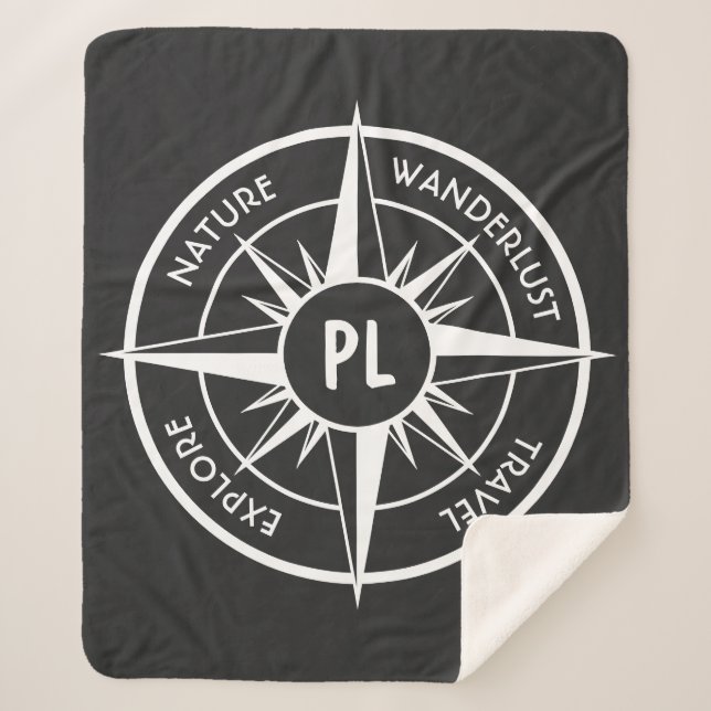 Cobertor Sherpa Monograma preto e branco do emblema da estrela da  (Frente)