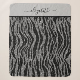 Cobertor Sherpa Monograma Preto e Cinza Prata Estampa Zebra