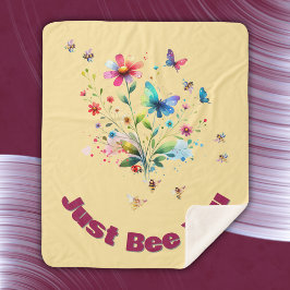 Cobertor Sherpa Monograma Simples Floral de Aquarelas Abelhas em p