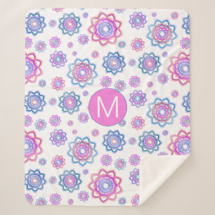 Cobertor Sherpa Monograma Verde de Pastel Rosa Cor-de-Rosa Flor Mo