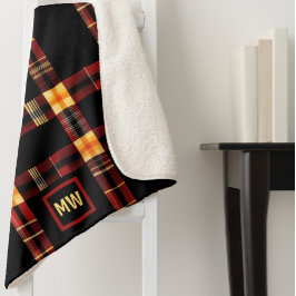 Cobertor Sherpa Monograma vermelho-xadrez vermelho-acastanhado