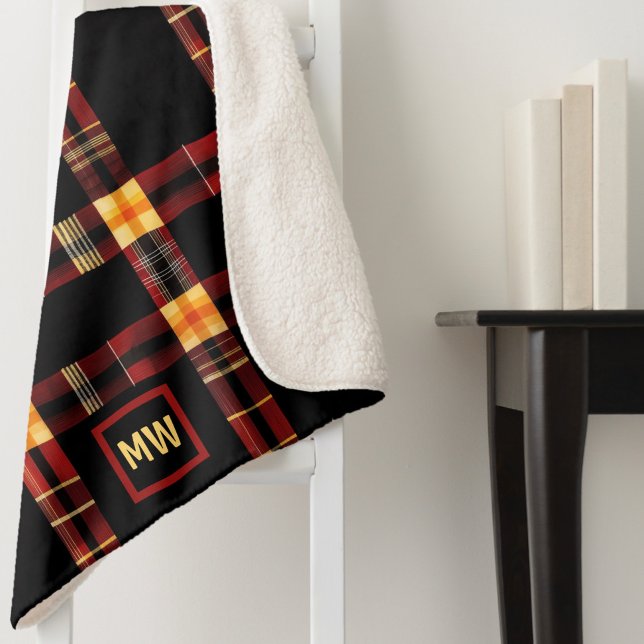 Cobertor Sherpa Monograma vermelho-xadrez vermelho-acastanhado (Criador carregado)