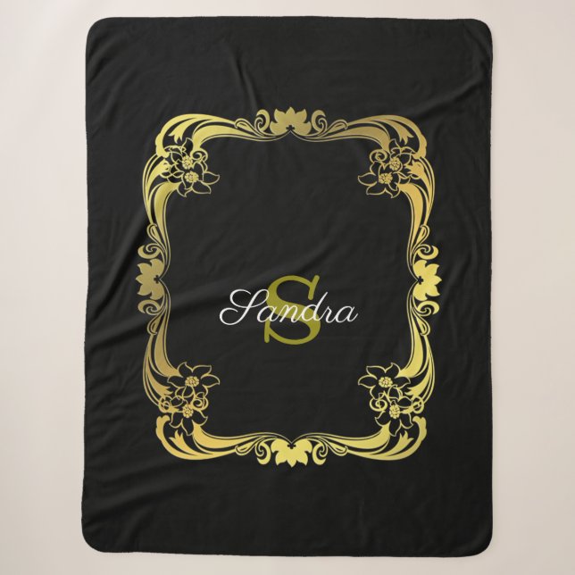 Cobertor Sherpa Monogramado Preto (Frente)
