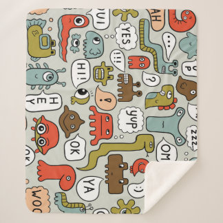 Cobertor Sherpa Monstros de Cartoons Bonitos: Fundo Ininterrupto