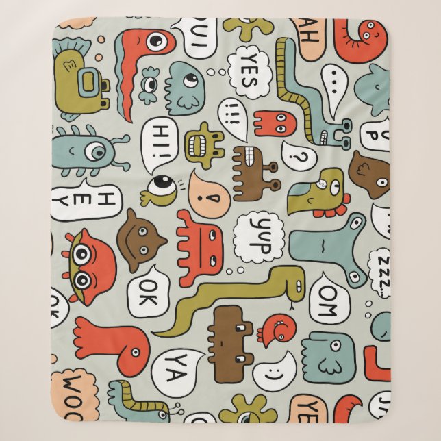 Cobertor Sherpa Monstros de Cartoons Bonitos: Fundo Ininterrupto (Frente)