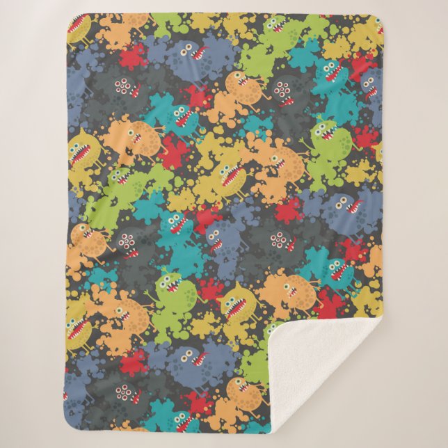 Cobertor Sherpa Monstros engraçados fofos (Frente)