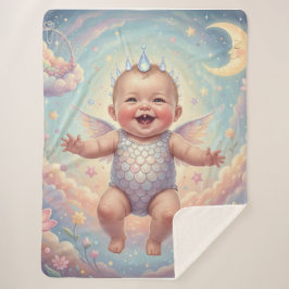 Cobertor Sherpa Moonlit Baby Dragon - A Whimsical Fantasy