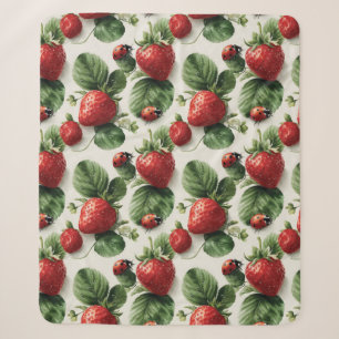Cobertor Sherpa Morango de Aquarela e Ladybug Padrão Sem Costura