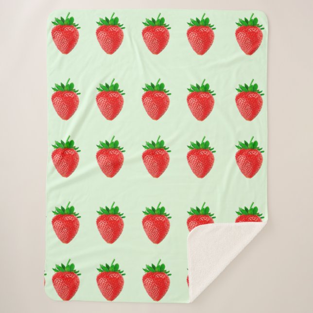 Cobertor Sherpa Morangos em verde Sherpa Blanket (Frente)