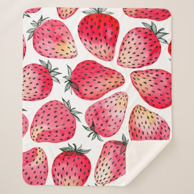 Cobertor Sherpa Morangos pintados com aquarela e maré de tinta (Frente)