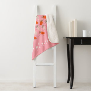 Cobertor Sherpa Morangos Rosa, Padrão Branco-Branco-Dólar