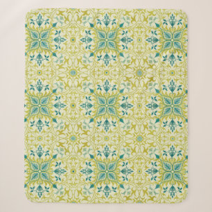 Cobertor Sherpa Morris Amarelo Turquesa Padrão de Videira e Flor
