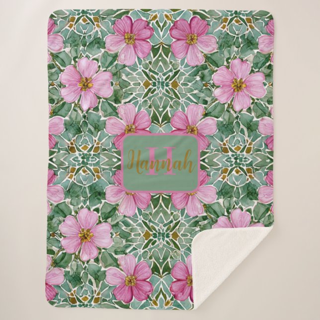 Cobertor Sherpa Mosaico do Jardim Rosa Sherpa Blanket (Frente)