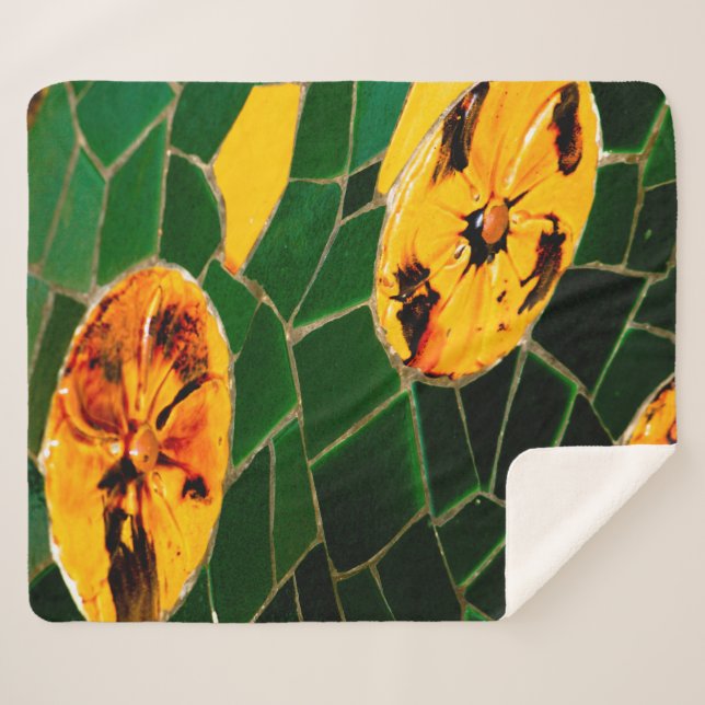 Cobertor Sherpa Mosaico Espanhol Amarelo e Verde (Frente (Horizontal))