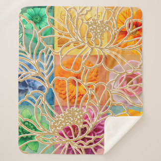 Cobertor Sherpa Mosaico Floral Dourado