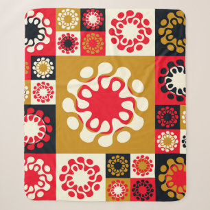 Cobertor Sherpa Mosaico Vermelho Dourado asiático, Estilo Étnico.