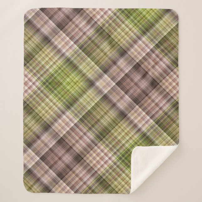 Cobertor Sherpa Mossy Latido Brown e Xadrez Verde (Frente)