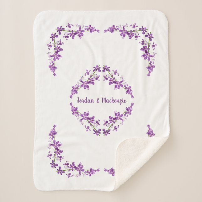 Cobertor Sherpa Motif de Orquídeas Roxas Personalizadas (Frente)