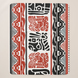 Cobertor Sherpa Motivos indianos, vermelho-preto, padrão perfeito.