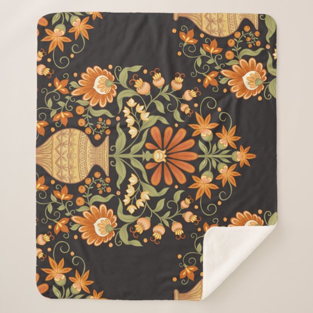 Cobertor Sherpa Mughal Fantasy: Opulência Refletora Floral (Frente)