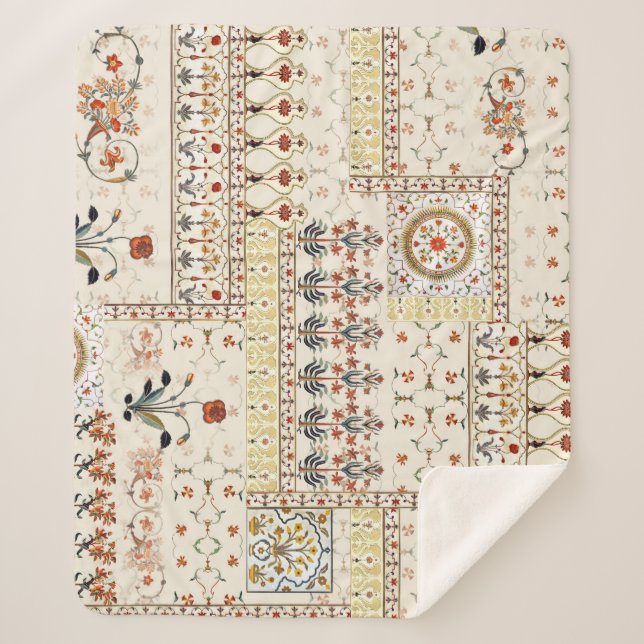 Cobertor Sherpa Mughal Floral Paisley: Elegância Digital Étnica. (Frente)