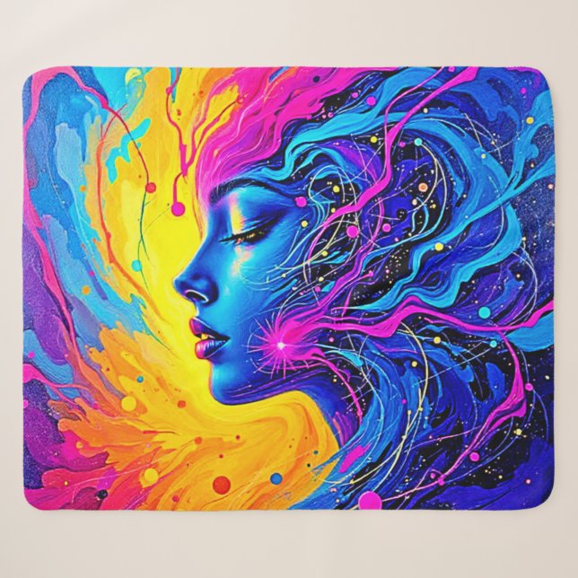 Cobertor Sherpa Mulher Abstrato de Dreamy Colorful (Frente (Horizontal))