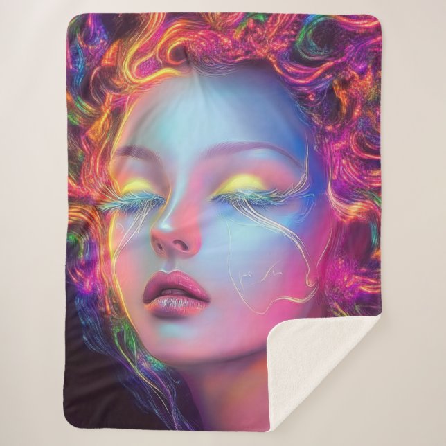 Cobertor Sherpa Mulher alienígena com cabelo cósmico (Frente)