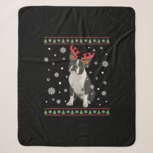 Cobertor Sherpa Mulher Boston Terrier Xmas Ugly Christmas Sweater
