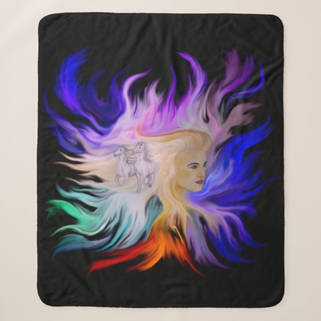 Cobertor Sherpa Mulher com Cavalo (Frente)