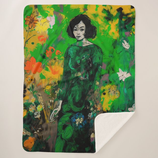 Cobertor Sherpa mulher em campo colorido (Frente)