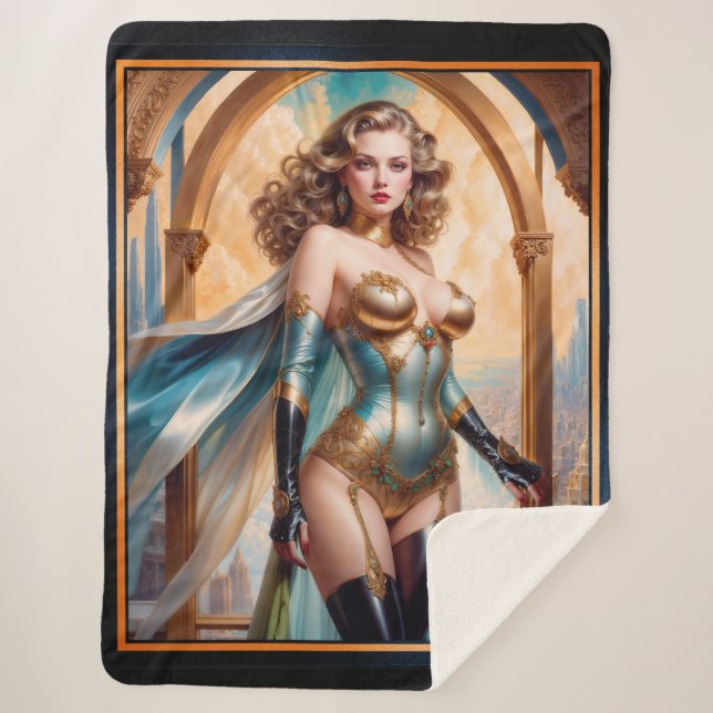 Cobertor Sherpa Mulher em Dourada turquesa pulmonar de Xzendor7 (Frente)