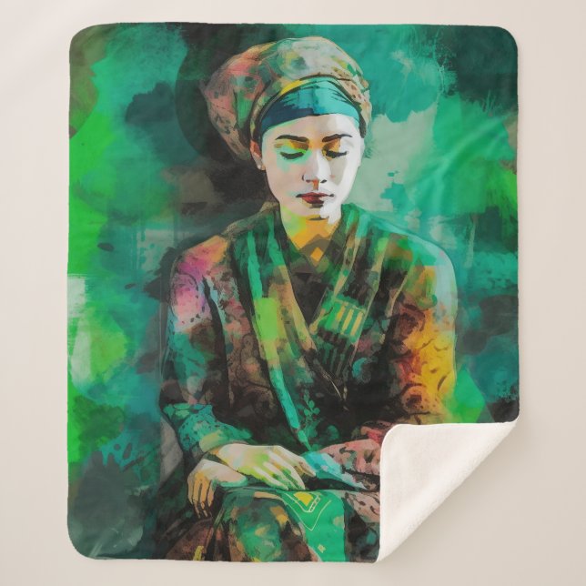 Cobertor Sherpa Mulher em Verde (Frente)