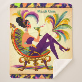 Cobertor Sherpa Mulher futurística do meio século Mardi Gras Marti