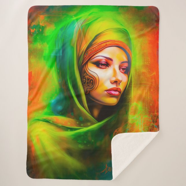 Cobertor Sherpa Mulher mística em cores neonárias (Frente)