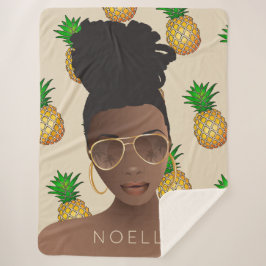 Cobertor Sherpa Mulher Negra, Matilhas Douradas, Padrão de Abacaxi