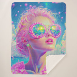 Cobertor Sherpa Mulher Neon Glamorosa com Óculos Espumantes