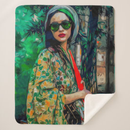 Cobertor Sherpa Mulher nos óculos de sol verde