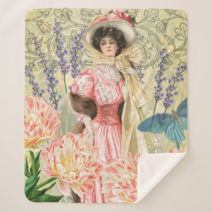 Cobertor Sherpa Mulher Vitoriana Floral Rosa Regência