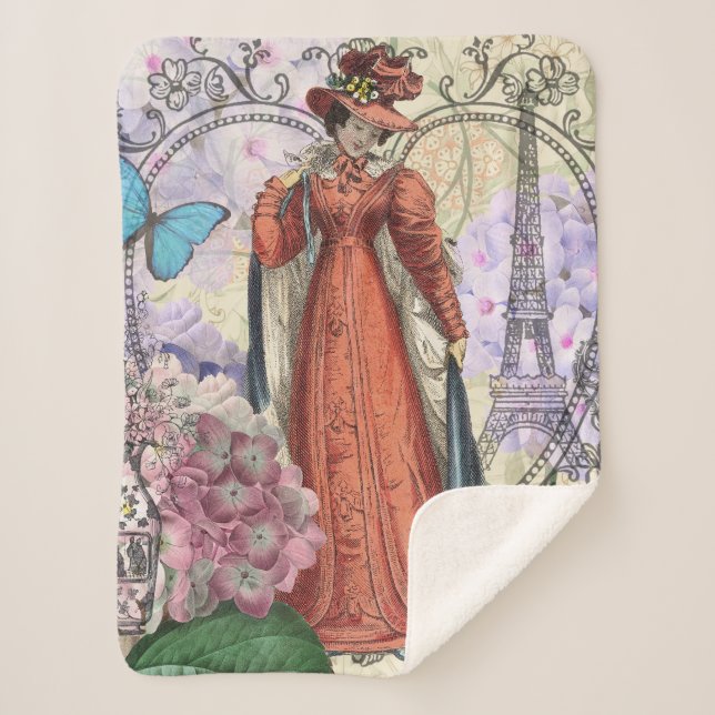 Cobertor Sherpa Mulher vitoriana na moda vermelha colorido (Frente)