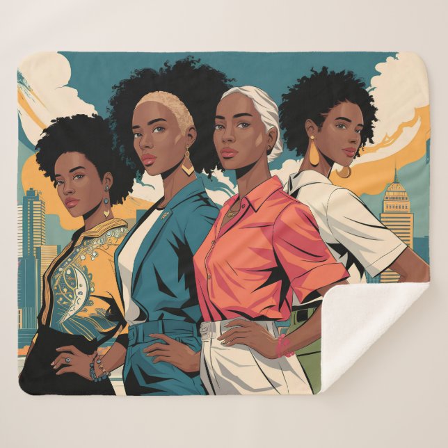 Cobertor Sherpa Mulheres com Força na Moda Urbana (Frente (Horizontal))