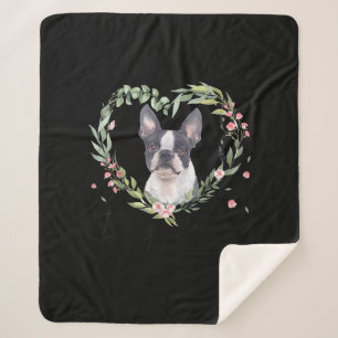 Cobertor Sherpa Mulheres Cujam Boston Terrier Mamãe Flower Dog Lo